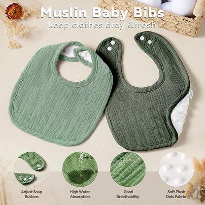 Muslin Baby Bibs for Unisex Boys Girls, Cotton Drool Bibs, Adjustable Newborn Bibs for Drooling and