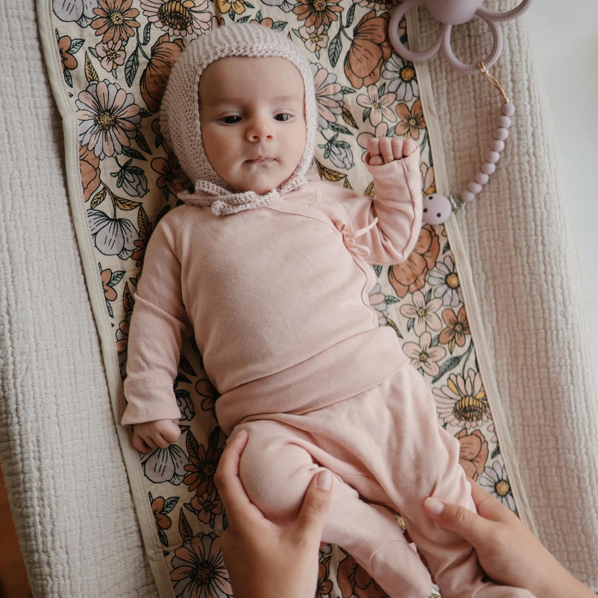mushie Waterproof Changing Pad Liners | 100% Organic Cotton | Set of 3 (Retro Flowers Combo)