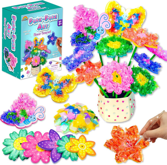 AGENTLAN Art & Craft Activity, Poke Fun Flower Bouquet Craft Kit, Fun & Easy Art Kits for Kids, DIY