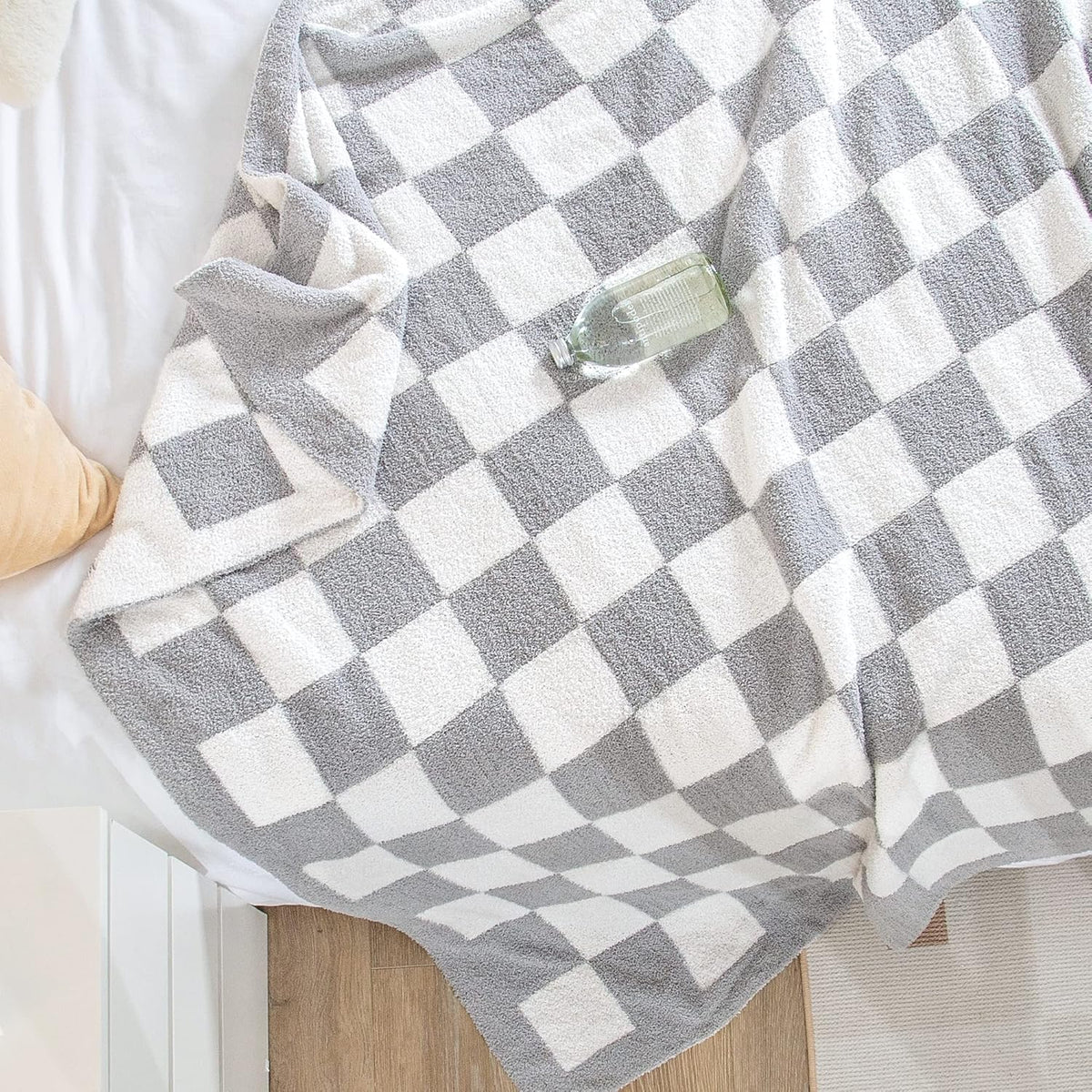 SeaRoomy Checkered Throw Blanket, Ultra Soft Reversible Checkerboard Knitted Blanket, Warm Cozy