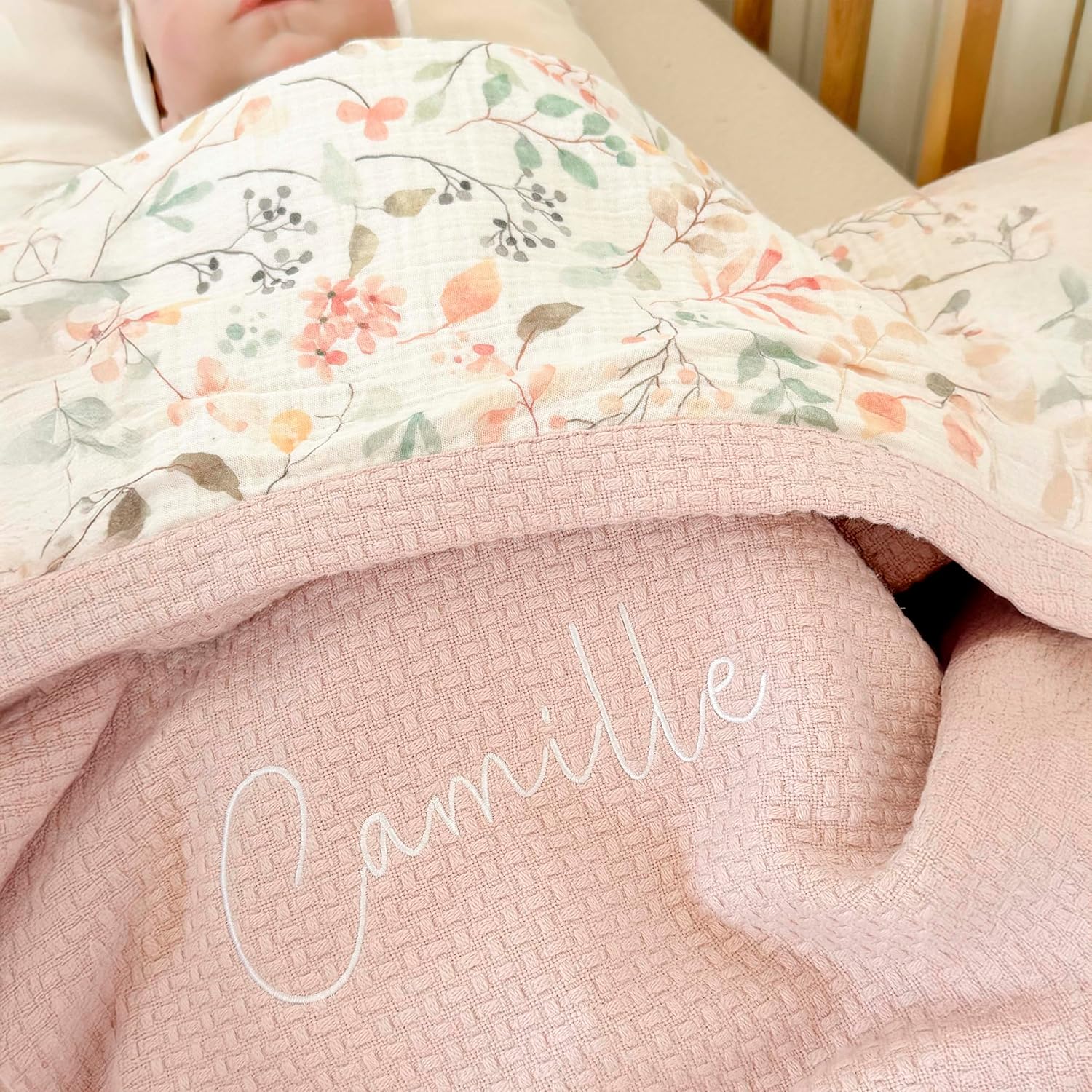 Personalized Baby Blanket with Name – Handmade 100% Organic Cotton Newborn Gift | Custom Knit