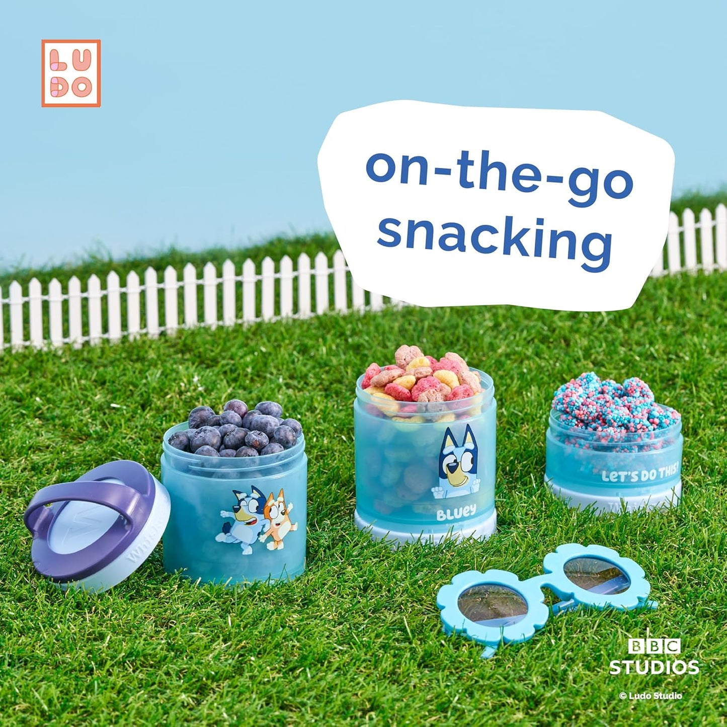Whiskware Bluey Stackable Snack Containers for Babies, Toddlers, and Kids, 3 Stackable Snack Cups