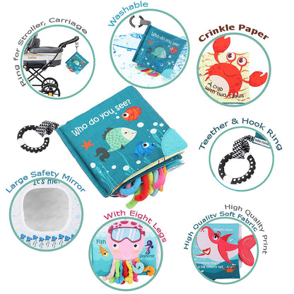 Fish Baby Books Toys, Touch Feel Cloth Crinkle Books for Babies,Baby Infant Toys 0-6, 6-12, 12-18