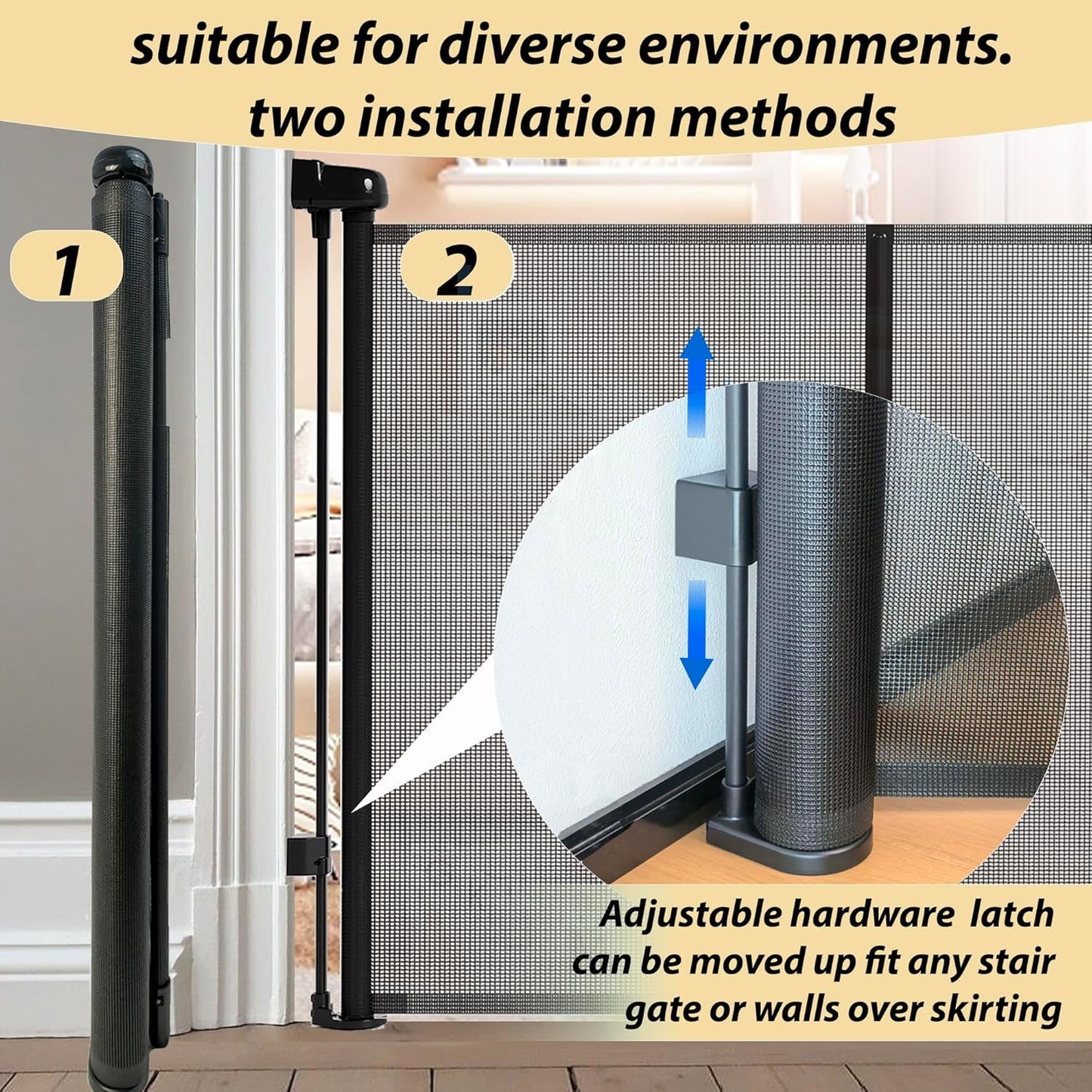 200" Retractable Baby Gates Extra Wide for Large Opening, 41" Extra Tall Retractable Dog Gate Pet