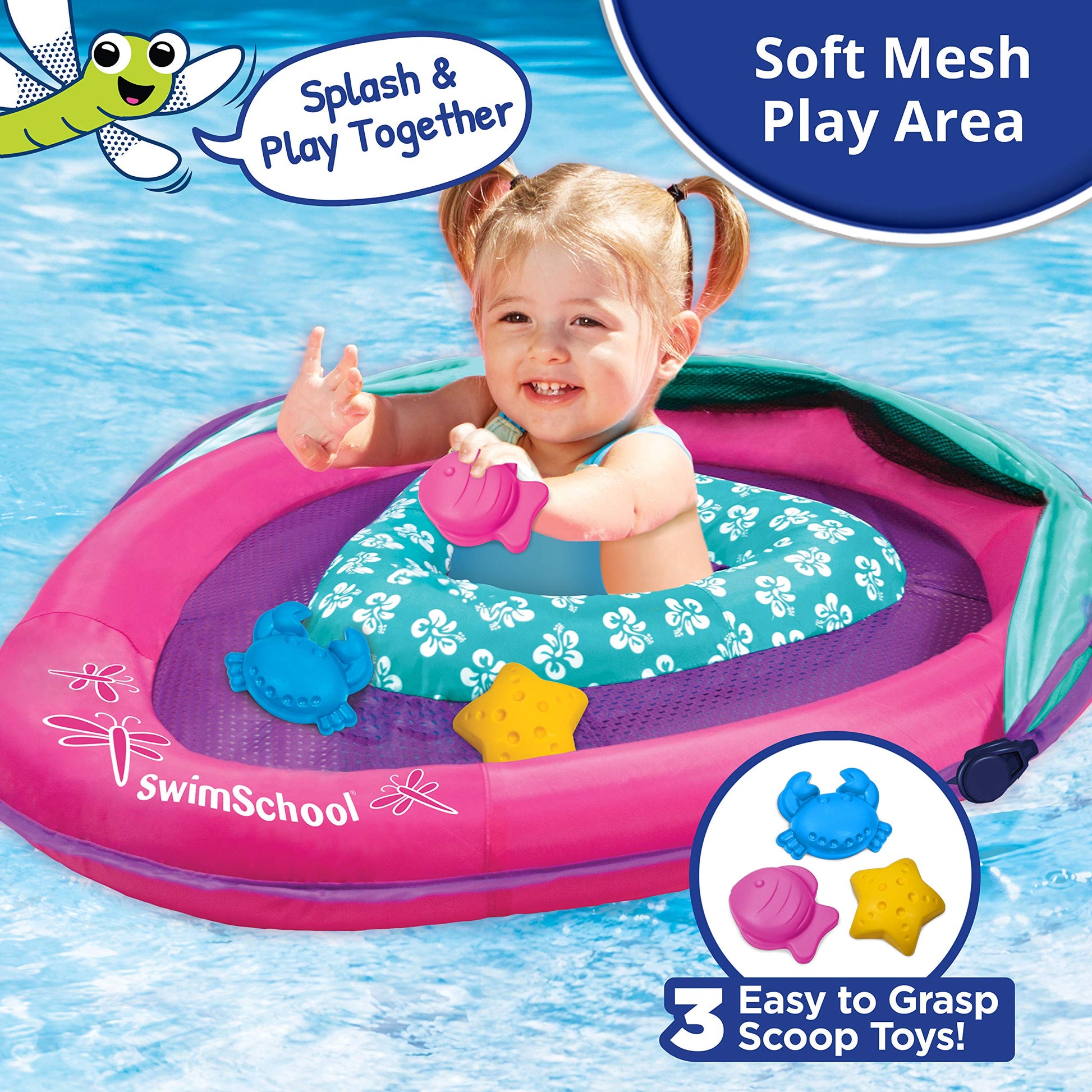 SwimSchool Deluxe Baby Pool Float with Adjustable Canopy - 6-24 Months - Baby Swim Float with