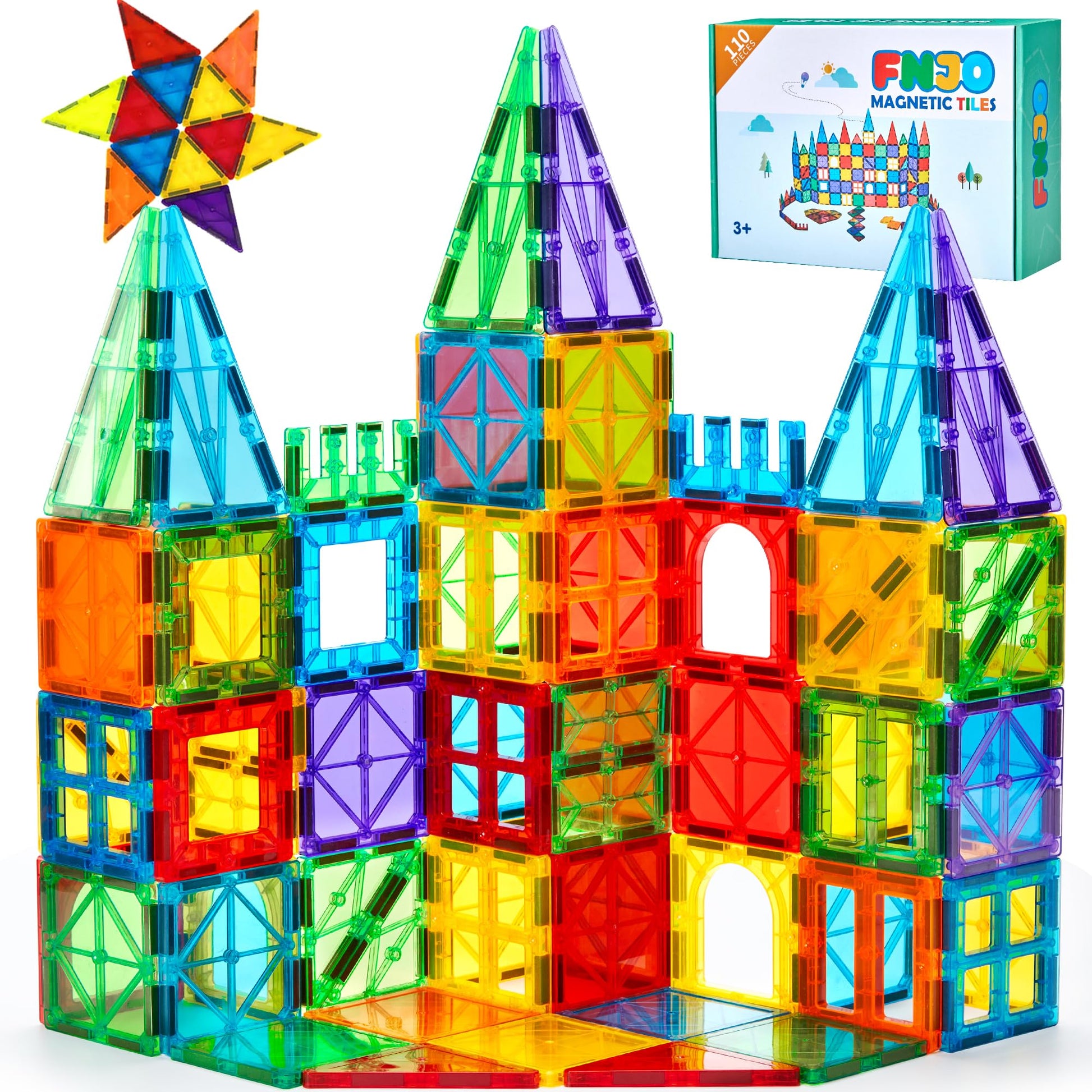 FNJO Magnetic Tiles, 110PCS Magnet Building Set, Magnetic Building Blocks, Construction STEM