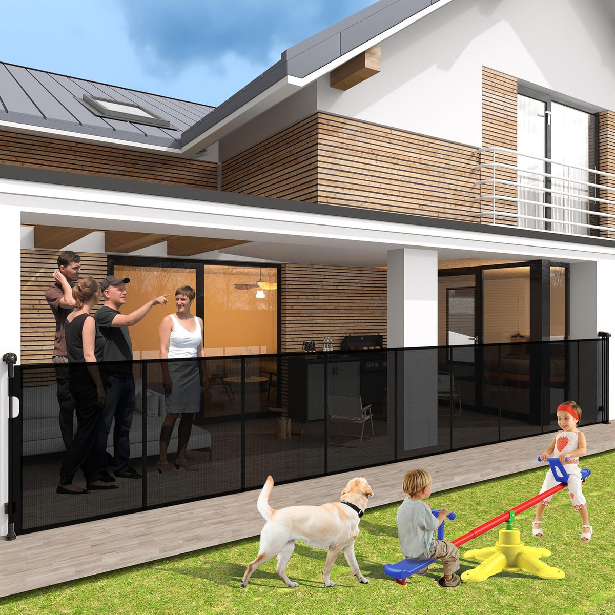200" Retractable Baby Gates Extra Wide for Large Opening, 41" Extra Tall Retractable Dog Gate Pet