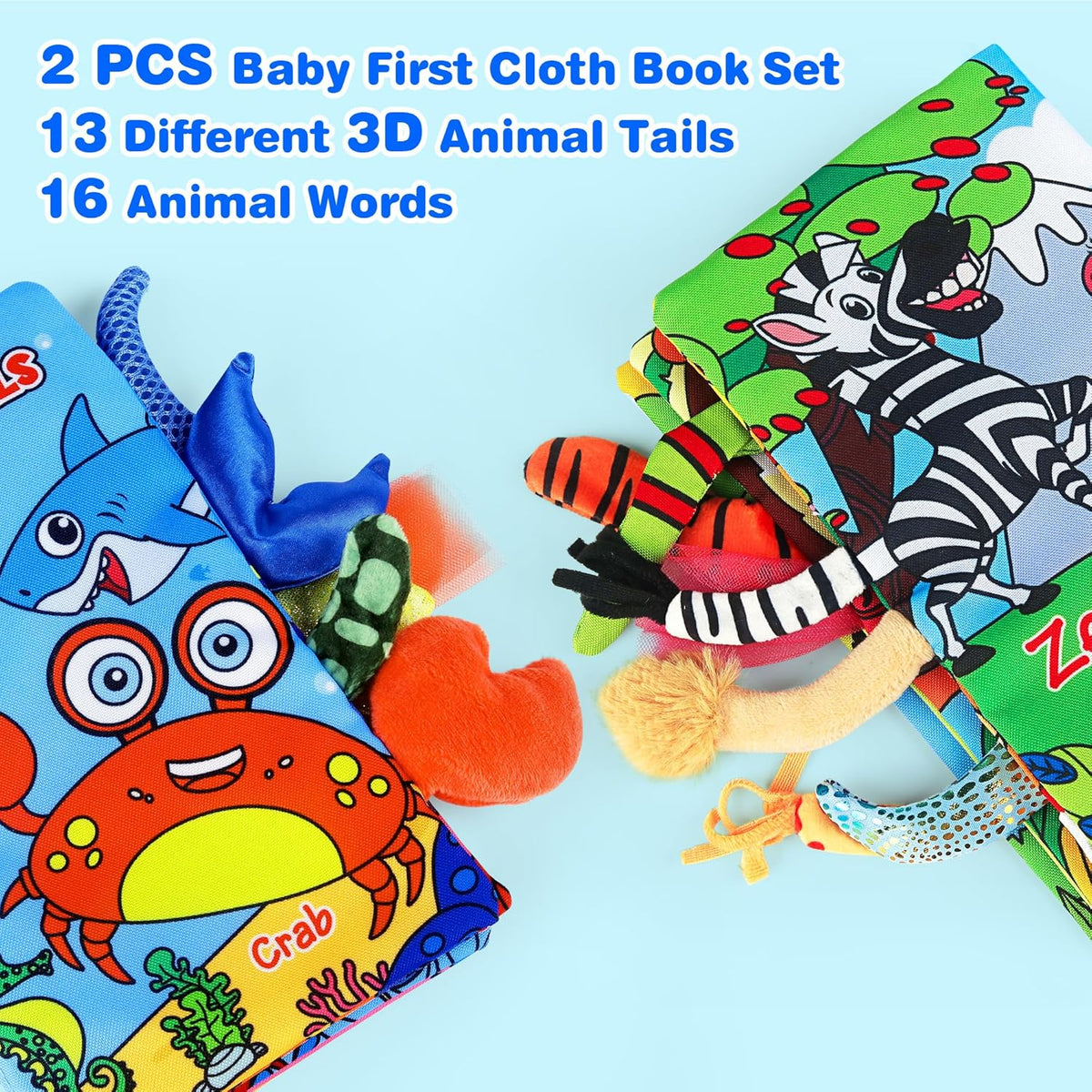 Vanmor Soft Baby Books for 0-18 Month Olds – 2PCS Crinkle Cloth Books with Forest & Ocean Themes
