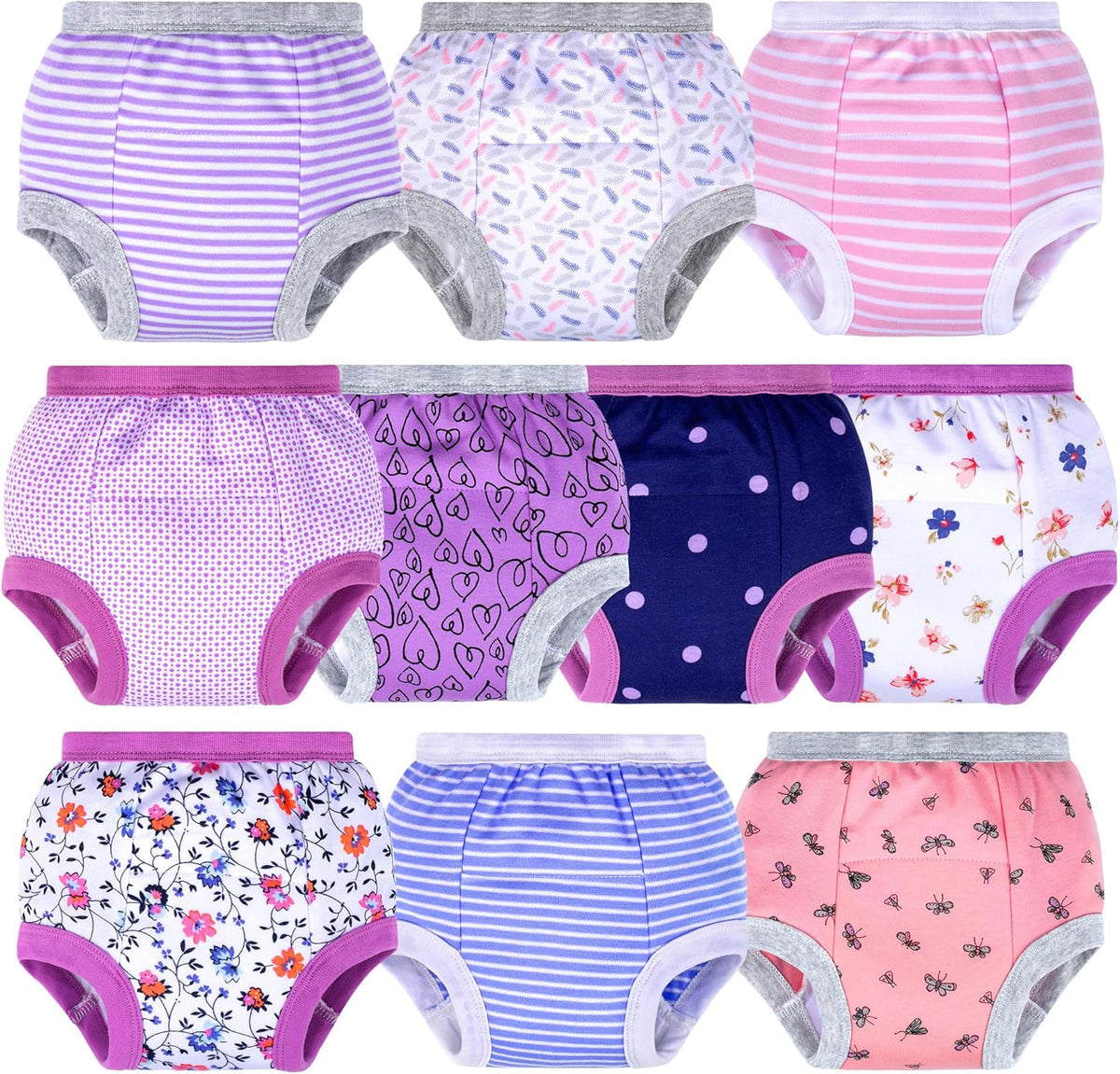BIG ELEPHANT Potty Training Underwear - 10 Pack, 100% Cotton Absorbent Unisex Toddler Pee Pants for