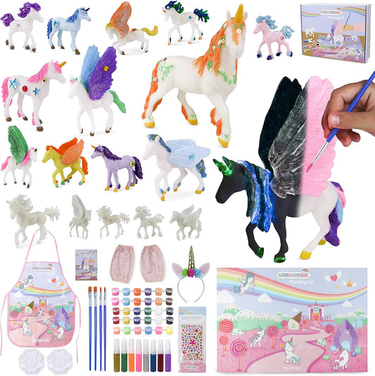 BONNYCO Unicorns Gifts for Girls Painting Kit with 18 Figurines Painting for Kids with Glow in The
