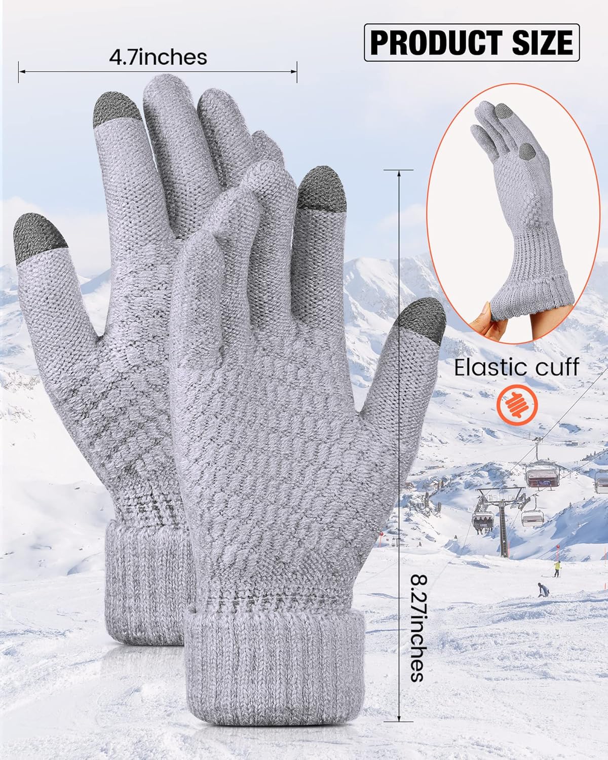 Geyoga 2 Pairs Women's Winter Touch Screen Gloves Soft Warm Fleece Lined Knit Elastic Cuff Winter