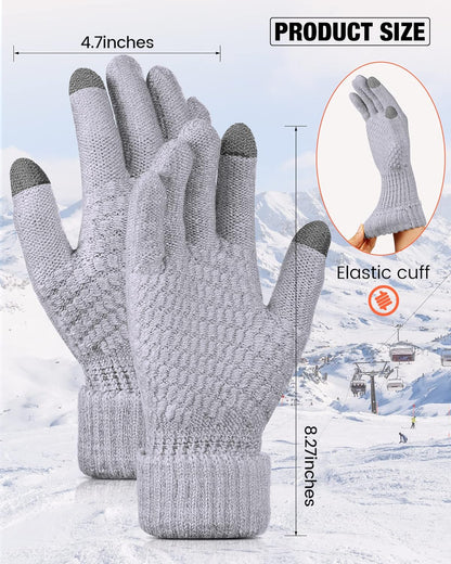 Geyoga 2 Pairs Women's Winter Touch Screen Gloves Soft Warm Fleece Lined Knit Elastic Cuff Winter