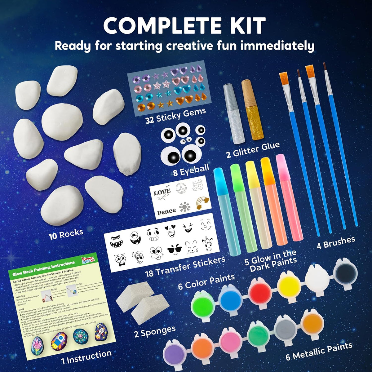 JOYIN Rock Painting Kit- Glow in The Dark Rock Kit, Arts and Crafts for Kids Ages 6-12, Art