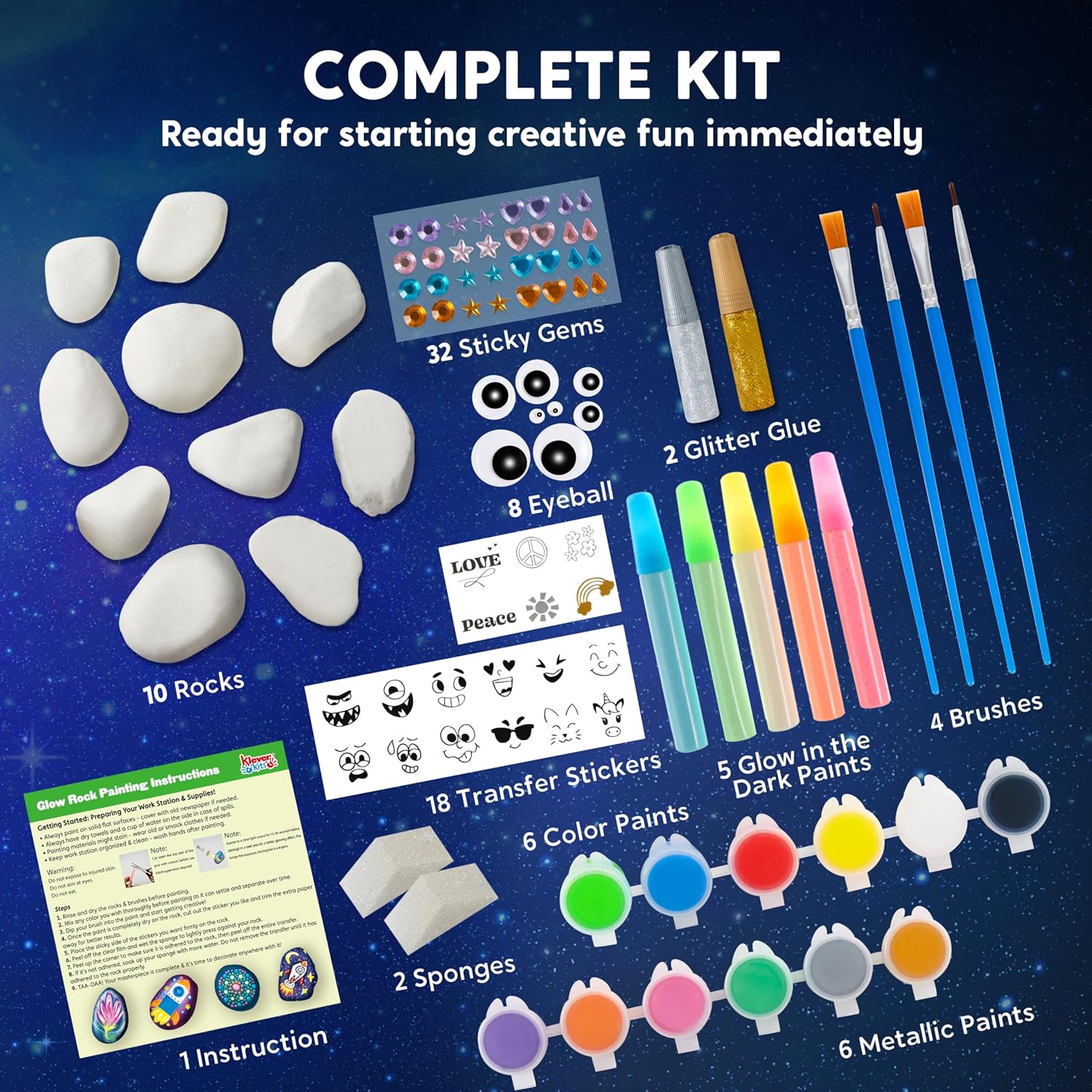 JOYIN Rock Painting Kit- Glow in The Dark Rock Kit, Arts and Crafts for Kids Ages 6-12, Art
