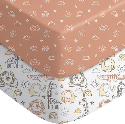 Yoofoss Baby Pack and Play Sheets 2 Pack for Boys and Girls - 38x26 Mini Crib Sheets Fitted Neutral