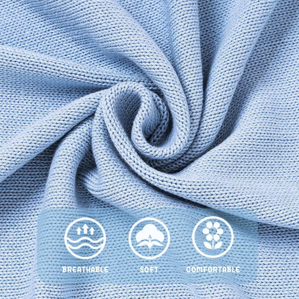 Booulfi Baby Blankets Neutral Knitted Blue Cotton Blue Baby Blanket Stroller Lace Border Crochet