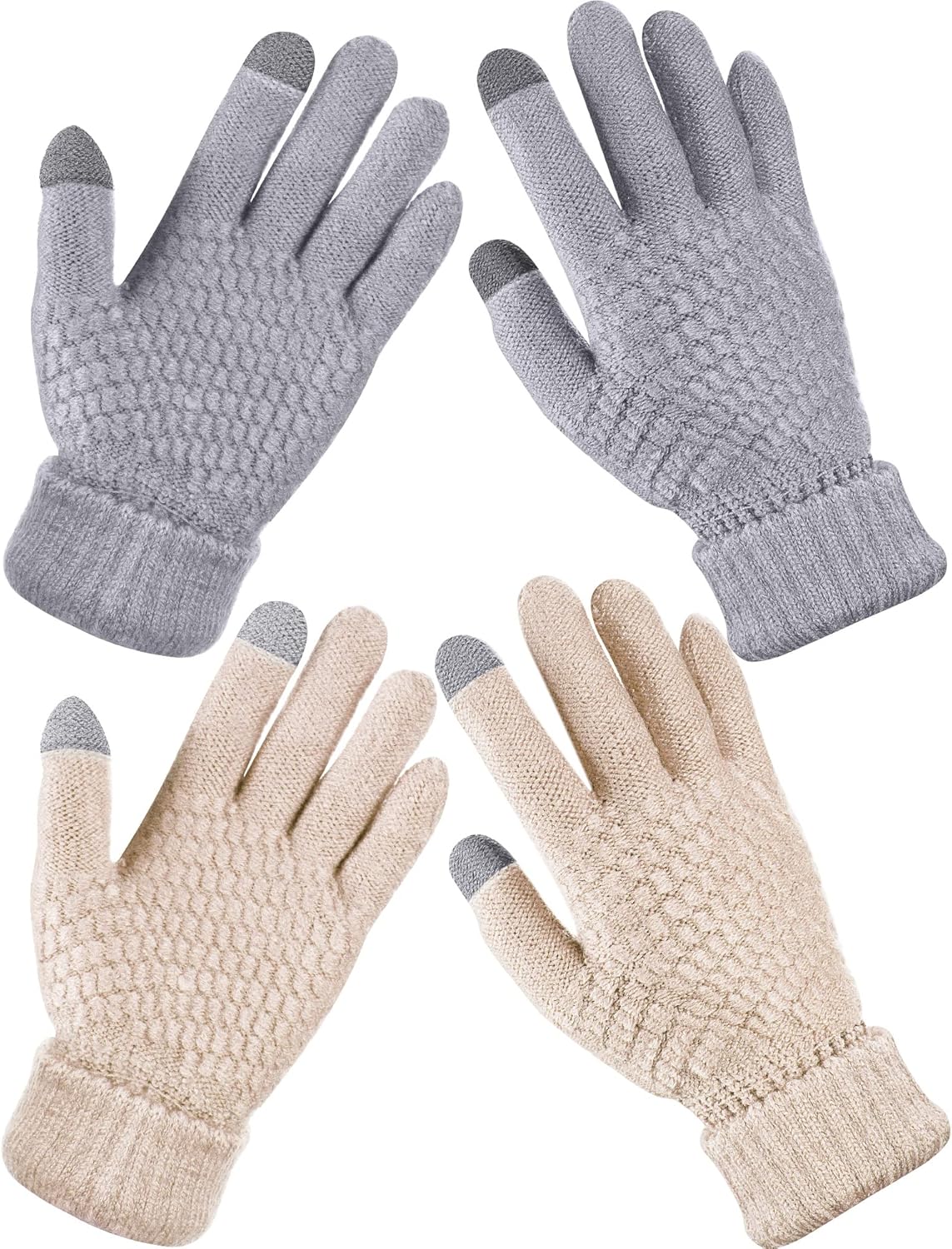 Geyoga 2 Pairs Women's Winter Touch Screen Gloves Soft Warm Fleece Lined Knit Elastic Cuff Winter