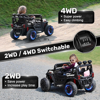 ANPABO 24V 4X4 Ride on Car Truck w/Remote Control, 4WD/2WD Switchable Kids UTV, 19" Spacious Seat