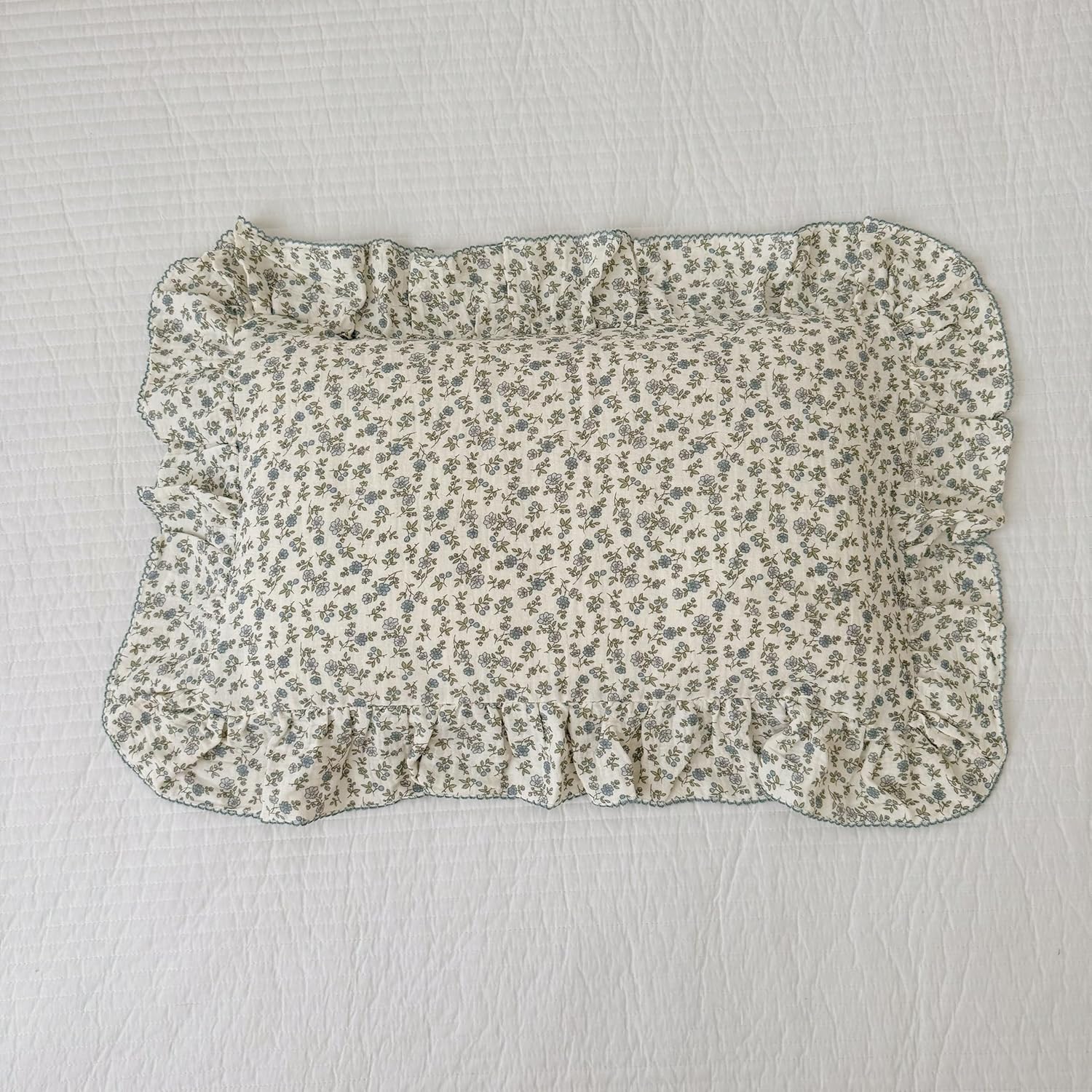 BuLuTu 2 Layers Muslin Cotton Toddler Pillowcase, 1 pc, 14"x20", Shabby Chic Blue Floral Print