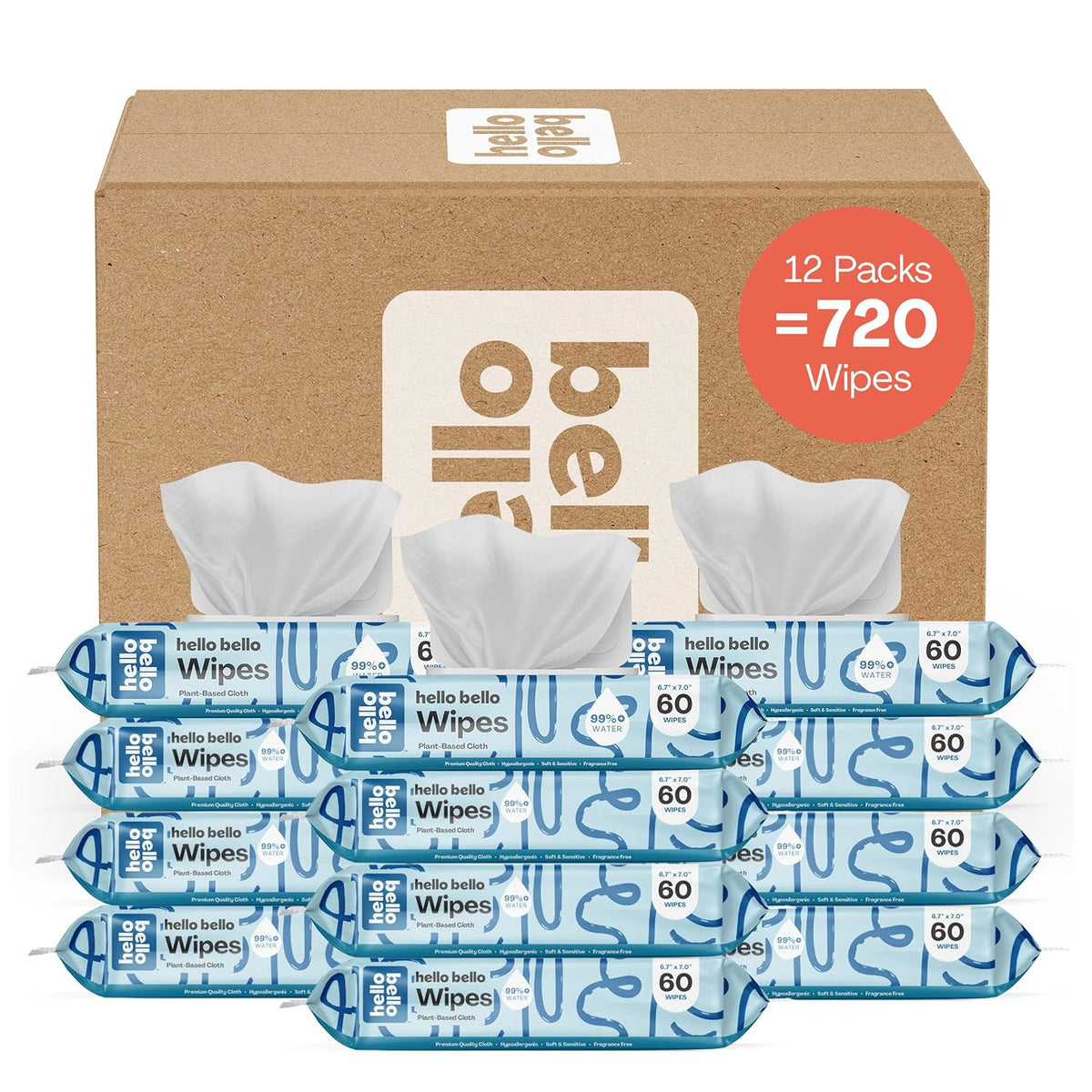 Hello Bello Extra Gentle Unscented Baby Wipes, Plant Based, Made with 99% Water and Aloe for Babies