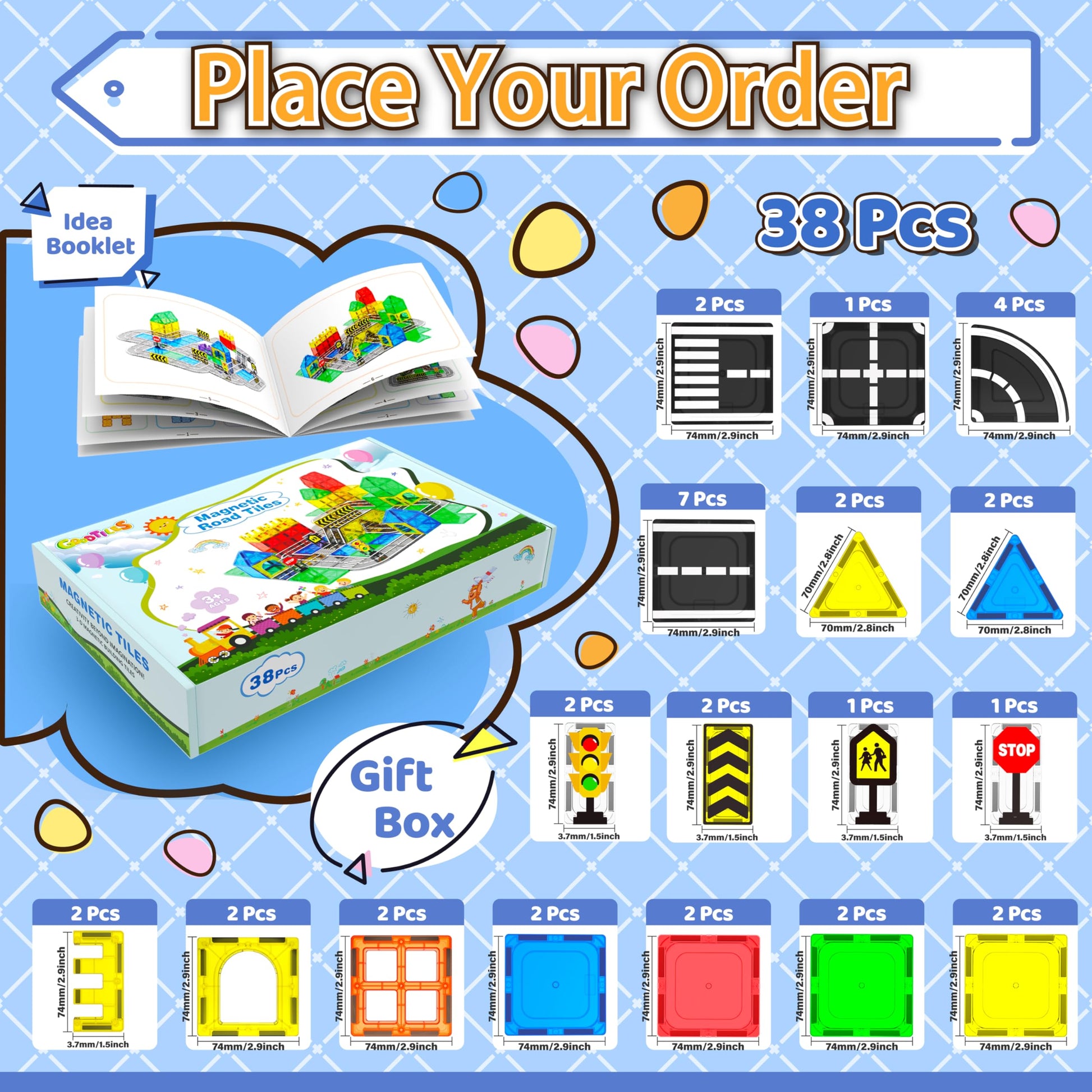 Magnetic Tiles - Road Set, Magnetic Building Blocks, Preschool Montessori Toys Gift for 3+ Year Old