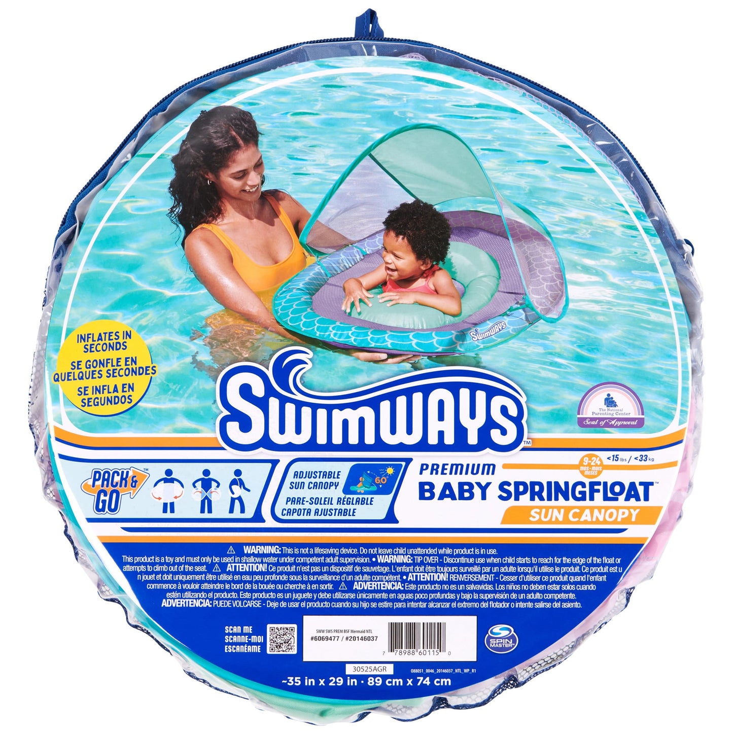 SwimWays Baby Spring Float, Baby Pool Float with Canopy, Swim Training PFD, Swimming Pool