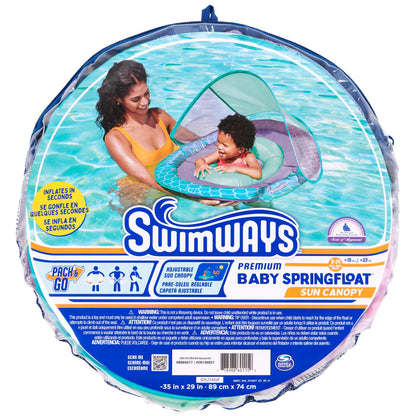 SwimWays Baby Spring Float, Baby Pool Float with Canopy, Swim Training PFD, Swimming Pool