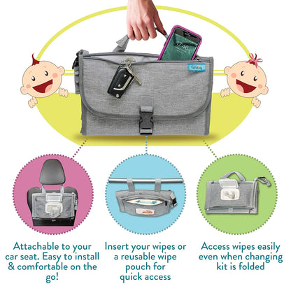 Kopi Baby Portable Diaper Changing Pad - Baby Diaper Changer Travel Bag with Wipes Pocket, Smart