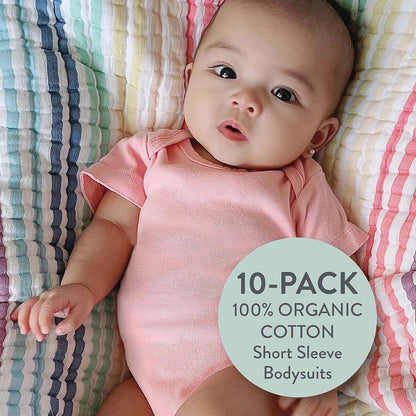 HonestBaby unisex-baby 10-pack Short Sleeve Bodysuits One-piece 100% Organic Cotton for Infant Baby