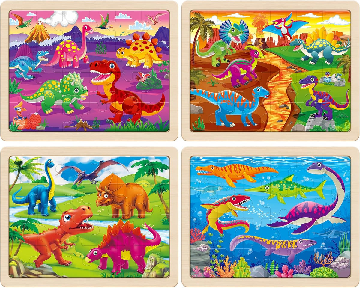SYNARRY Large Wooden Dinosaur Puzzles for Toddlers 2-4, Wood Dino Puzzles for Kids Ages 4-6