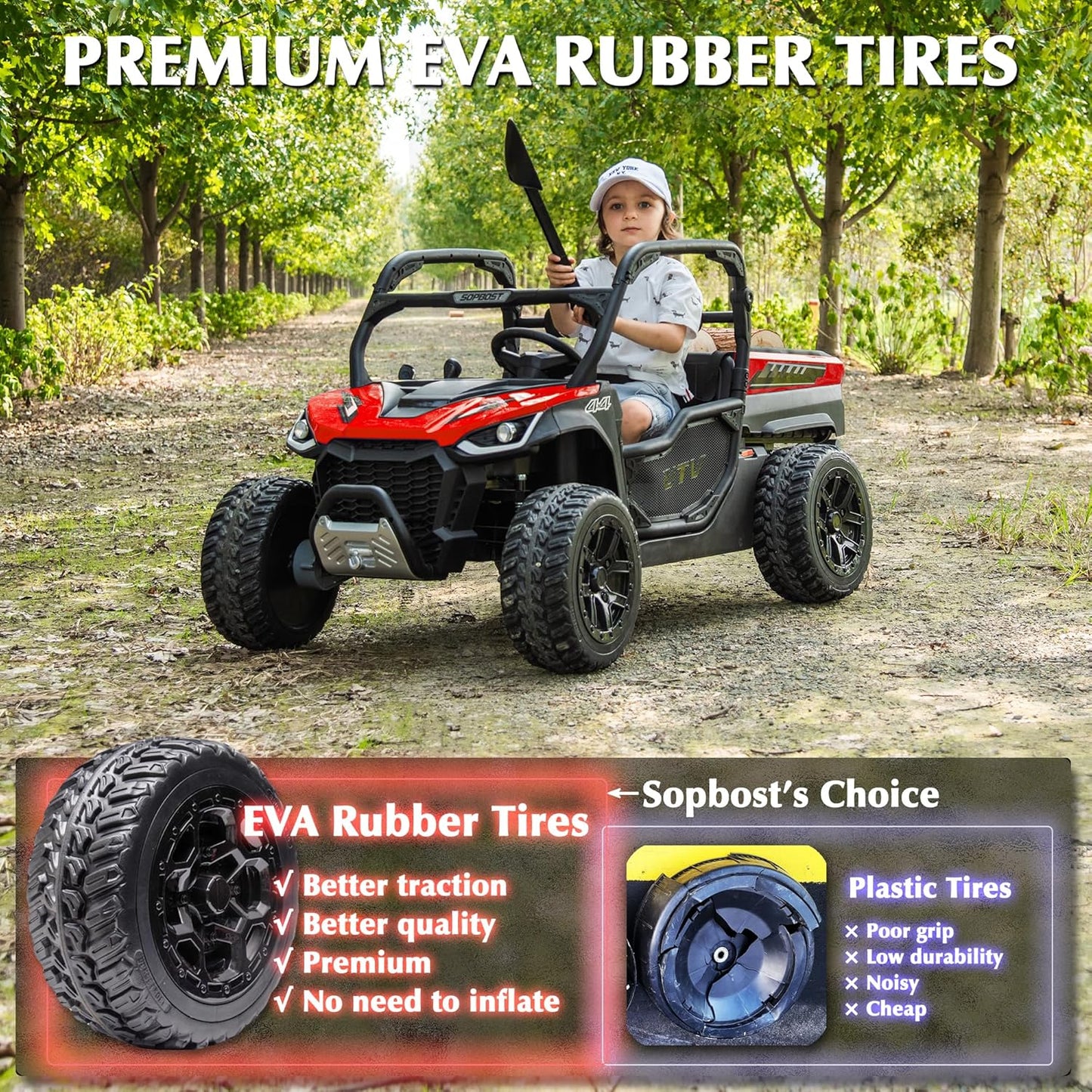 sopbost 24V 10Ah Ride On Toys for Big Kids to Drive 2 Seater Ride On Car with Remote Control