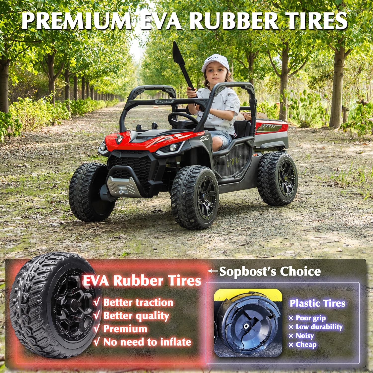 sopbost 24V 10Ah Ride On Toys for Big Kids to Drive 2 Seater Ride On Car with Remote Control