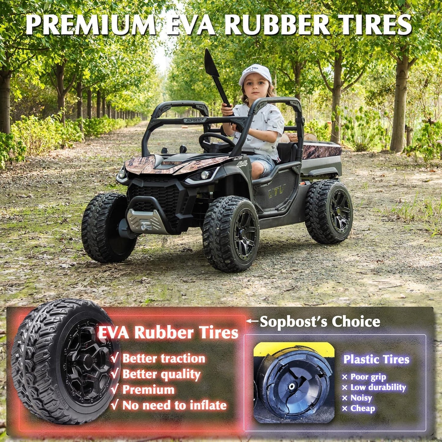 sopbost 24V 10Ah Ride On Toys for Big Kids to Drive 2 Seater Ride On Car with Remote Control