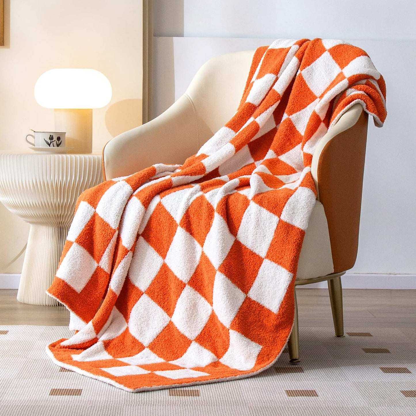 SeaRoomy CheckeredThrow Blanket, Soft Fluffy Microfiber Knit Throw Blanket for Couch Bed, Warm Cozy