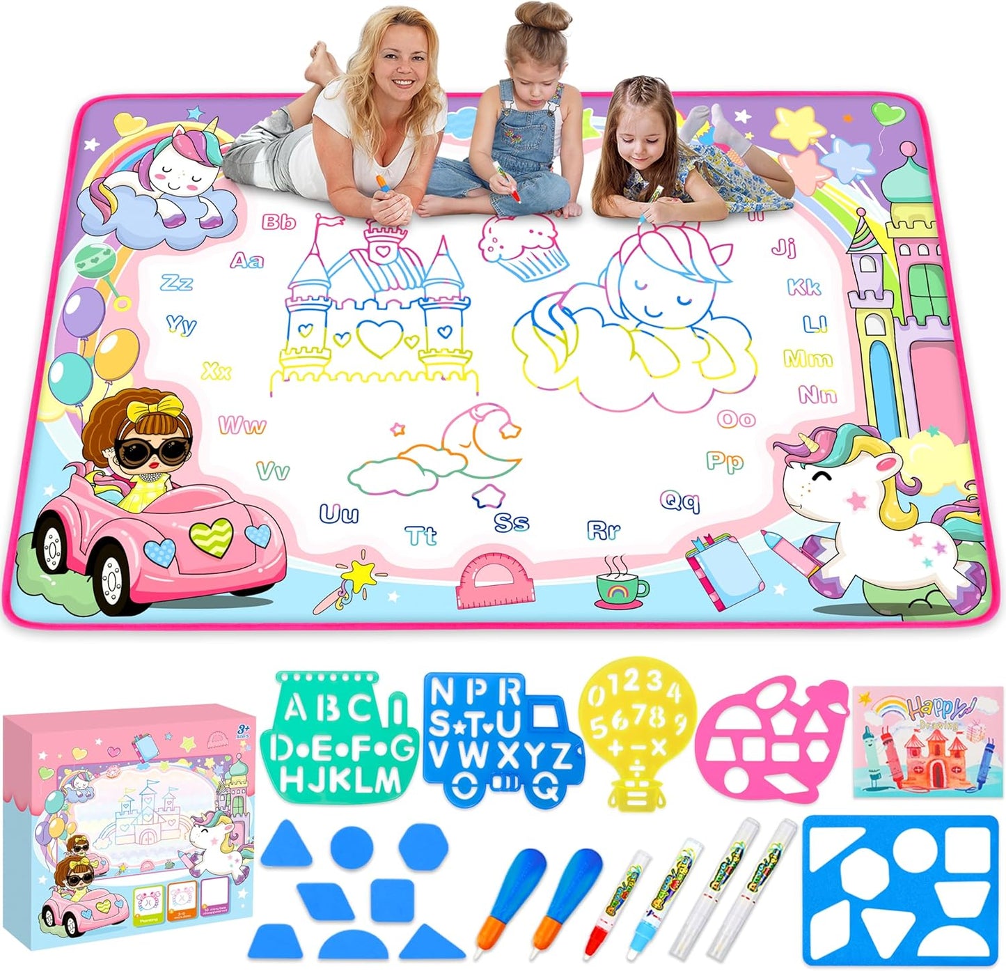 Water Doodle Mat- Kids Painting Writing Doodle Board Toy - Color Drawing Mat Bring Magic Pens