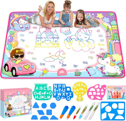 Water Doodle Mat- Kids Painting Writing Doodle Board Toy - Color Drawing Mat Bring Magic Pens