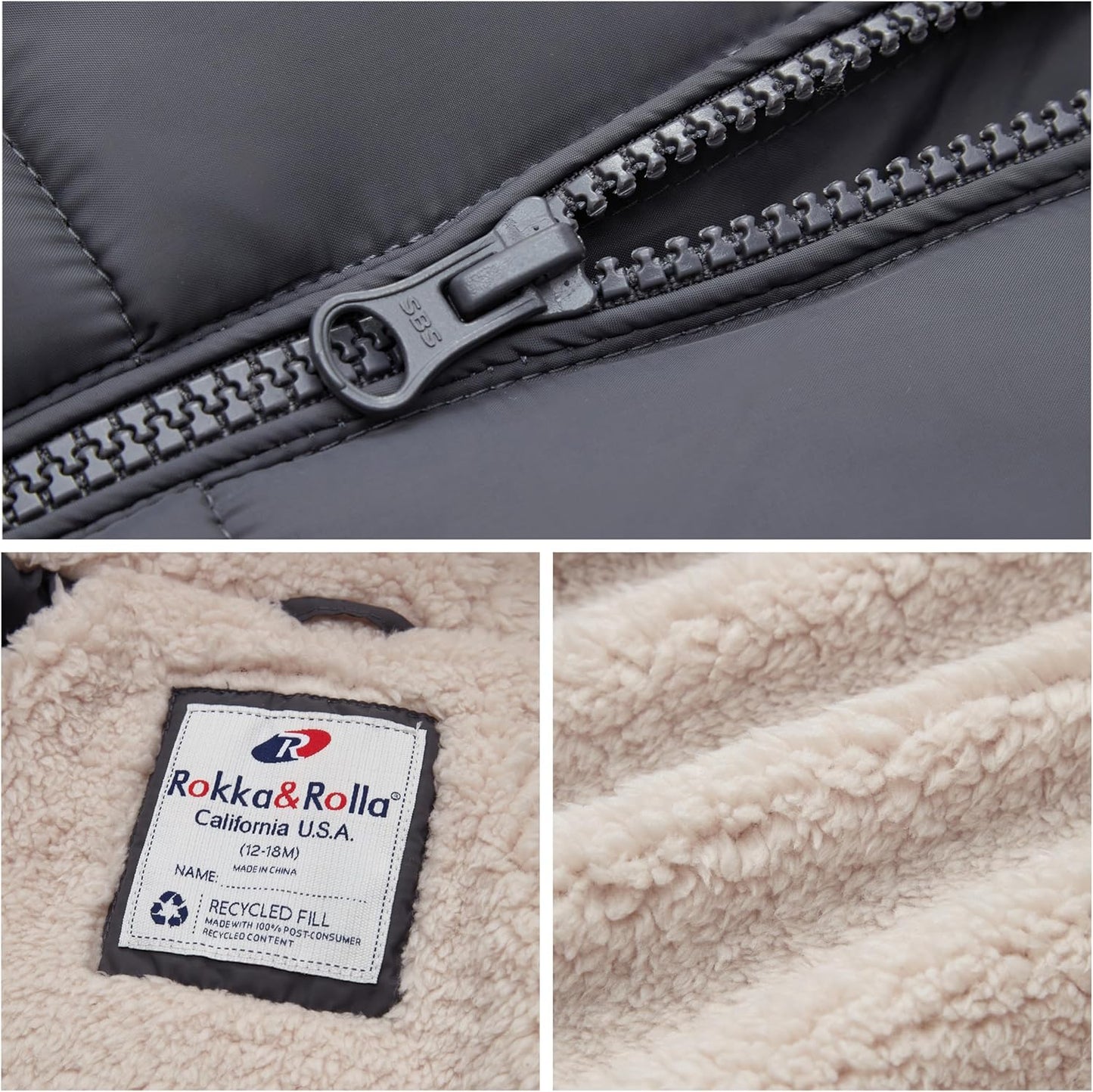 Rokka&Rolla Baby Boys' Water-Resistant Sherpa Fleece Lined Puffer Jacket Winter Coat for Newborn