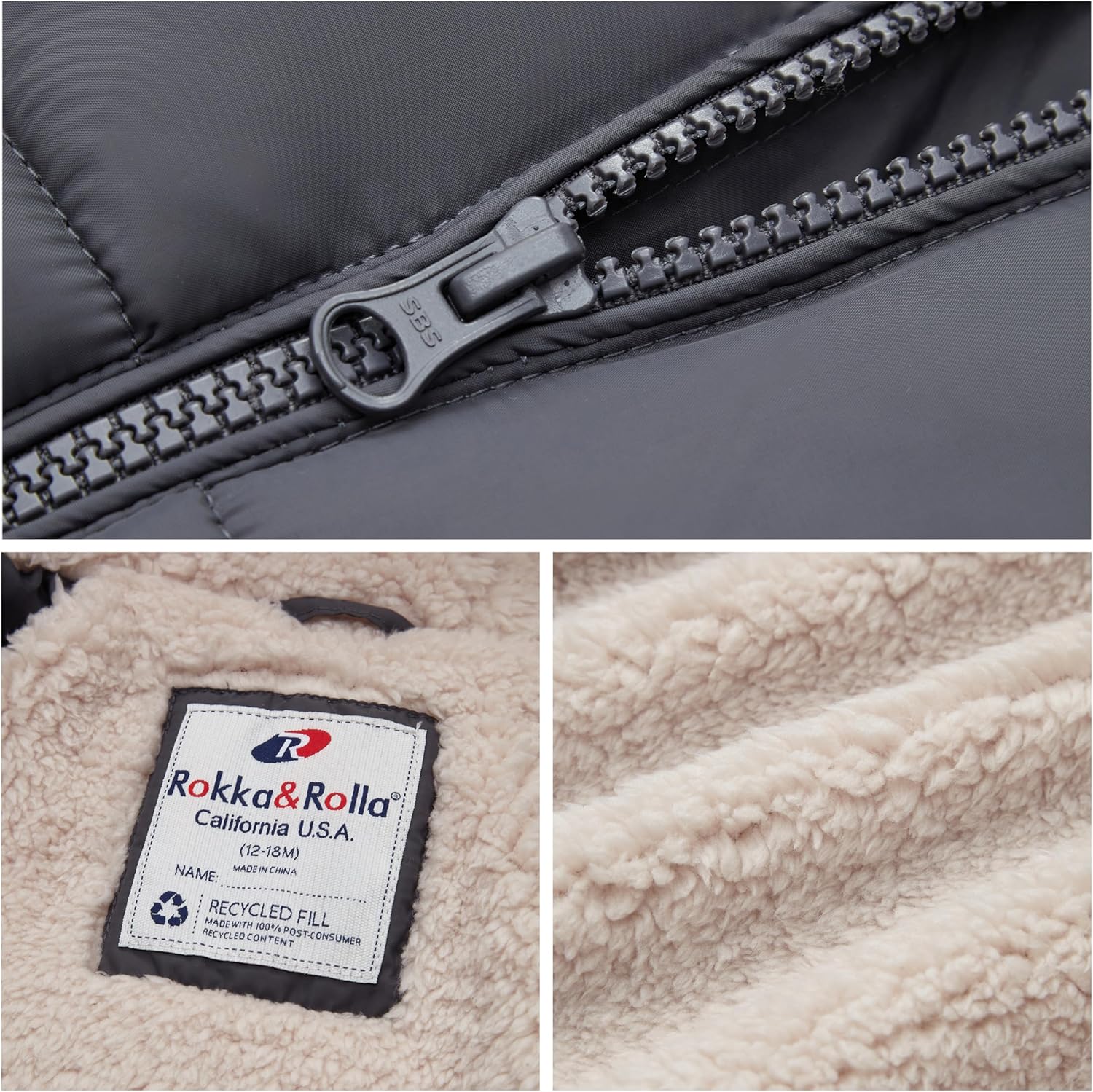Rokka&Rolla Baby Boys' Water-Resistant Sherpa Fleece Lined Puffer Jacket Winter Coat for Newborn