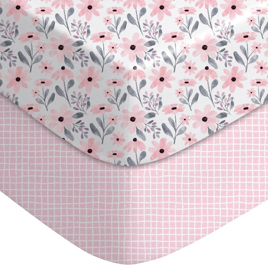 Yoofoss Pack and Play Sheets Girl 2 Pack, 38x26 Mini Crib Sheets Fitted for Baby Compatible with