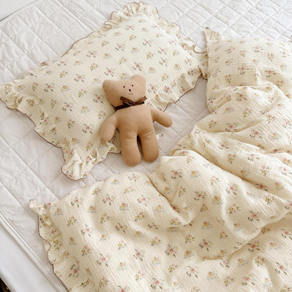 BuLuTu Double Layers Muslin Cotton Pillowcase King Size Vintage Floral Print Pillow Case Teens