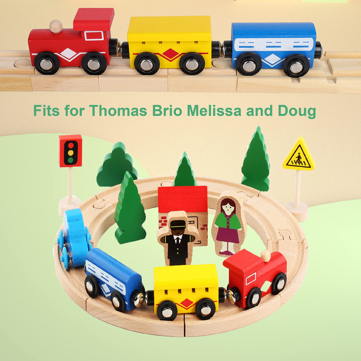 Wooden Train Tracks Toys for Toddler, 33 Pieces Magnetic Train with Wooden Tracks Fits for Thomas