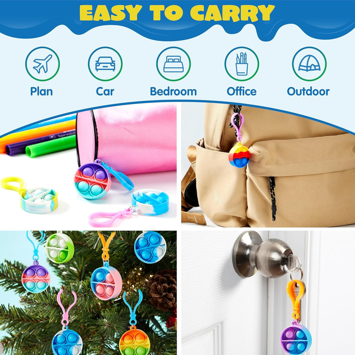JOYIN Round Pop Fidget Keychain Mini Fidget Toys Bulk 90 Pack Party Favors for Kids 4-8,8-12 Years