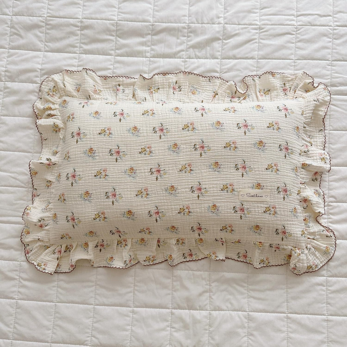 BuLuTu Cotton Muslin Kids Toddler Pillowcase with Cute Azalea Flowers Pattern Super Soft Crib