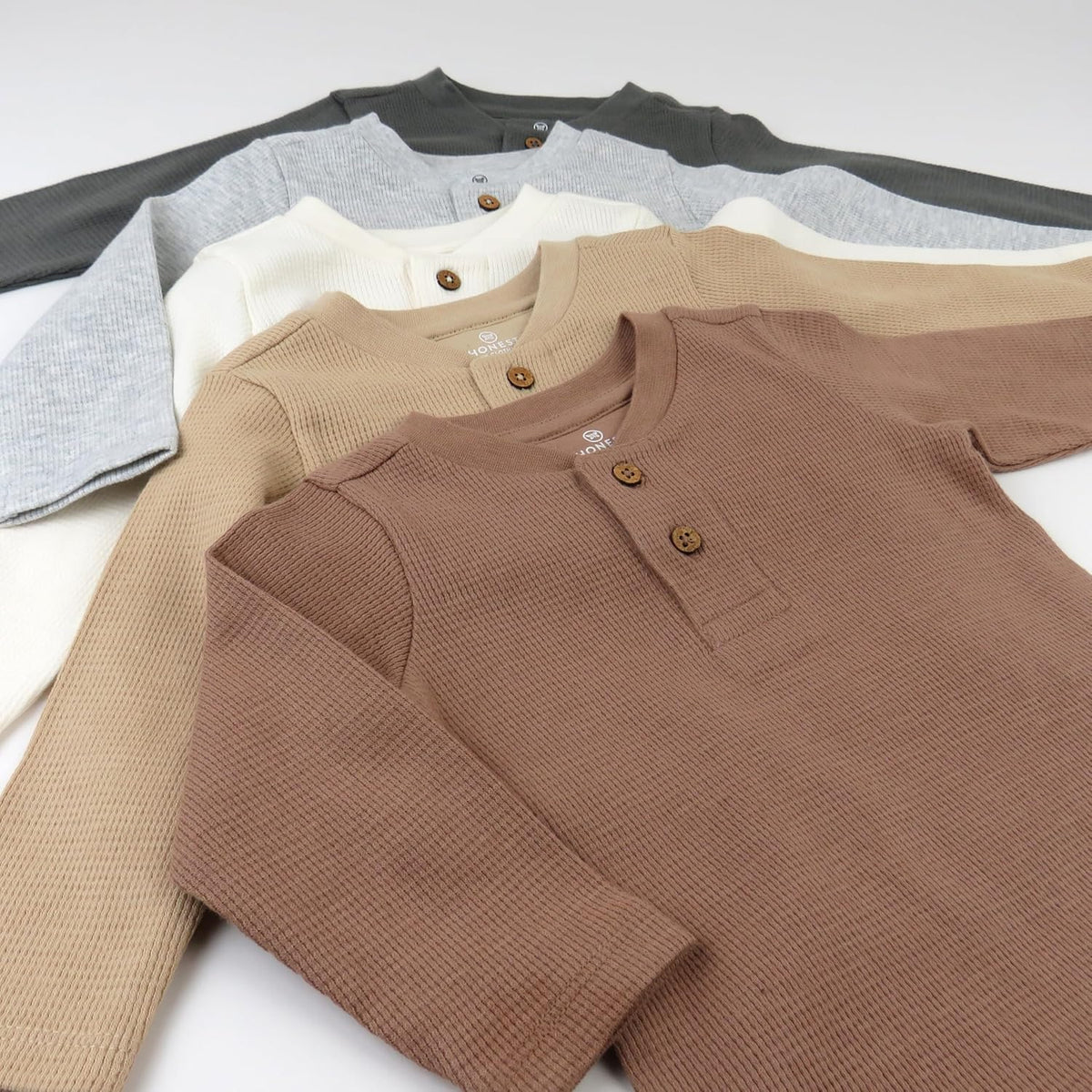 HonestBaby 5-pack Waffle Henley Long Sleeve Shirts 100% Organic Cotton for Infant Baby and Toddler