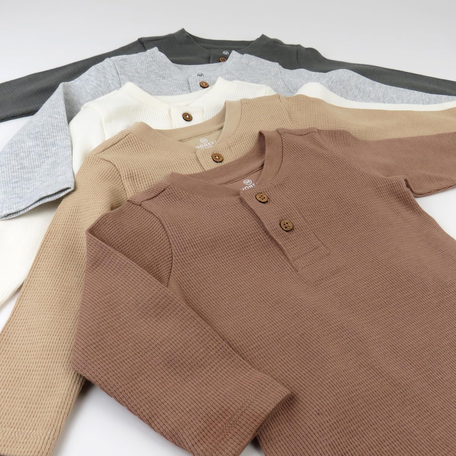 HonestBaby 5-pack Waffle Henley Long Sleeve Shirts 100% Organic Cotton for Infant Baby and Toddler