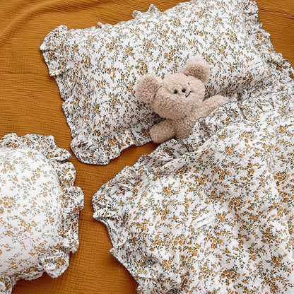 BuLuTu Cotton Muslin Ruffle Edge with Hibiscus Flowers Kids Toddler Pillowcase Soft Travel Pillow