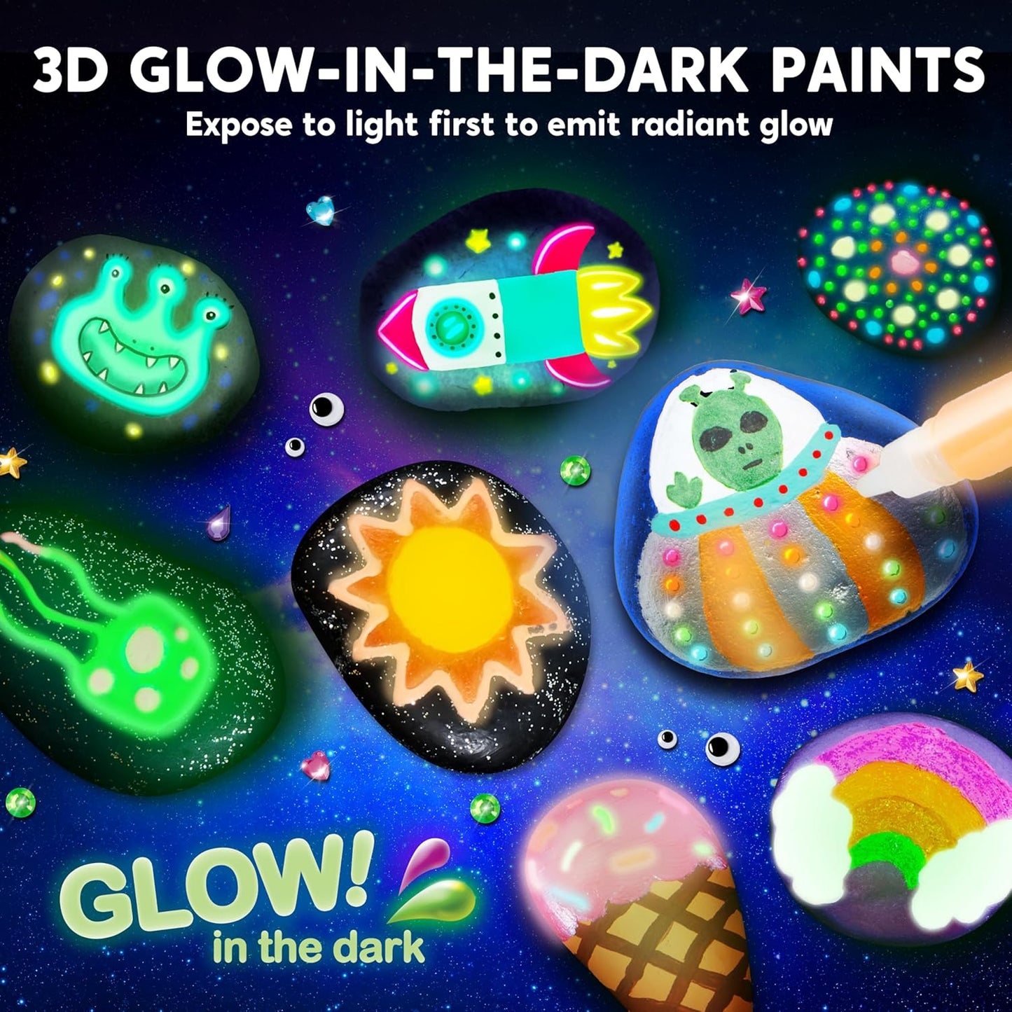 JOYIN Rock Painting Kit- Glow in The Dark Rock Kit, Arts and Crafts for Kids Ages 6-12, Art