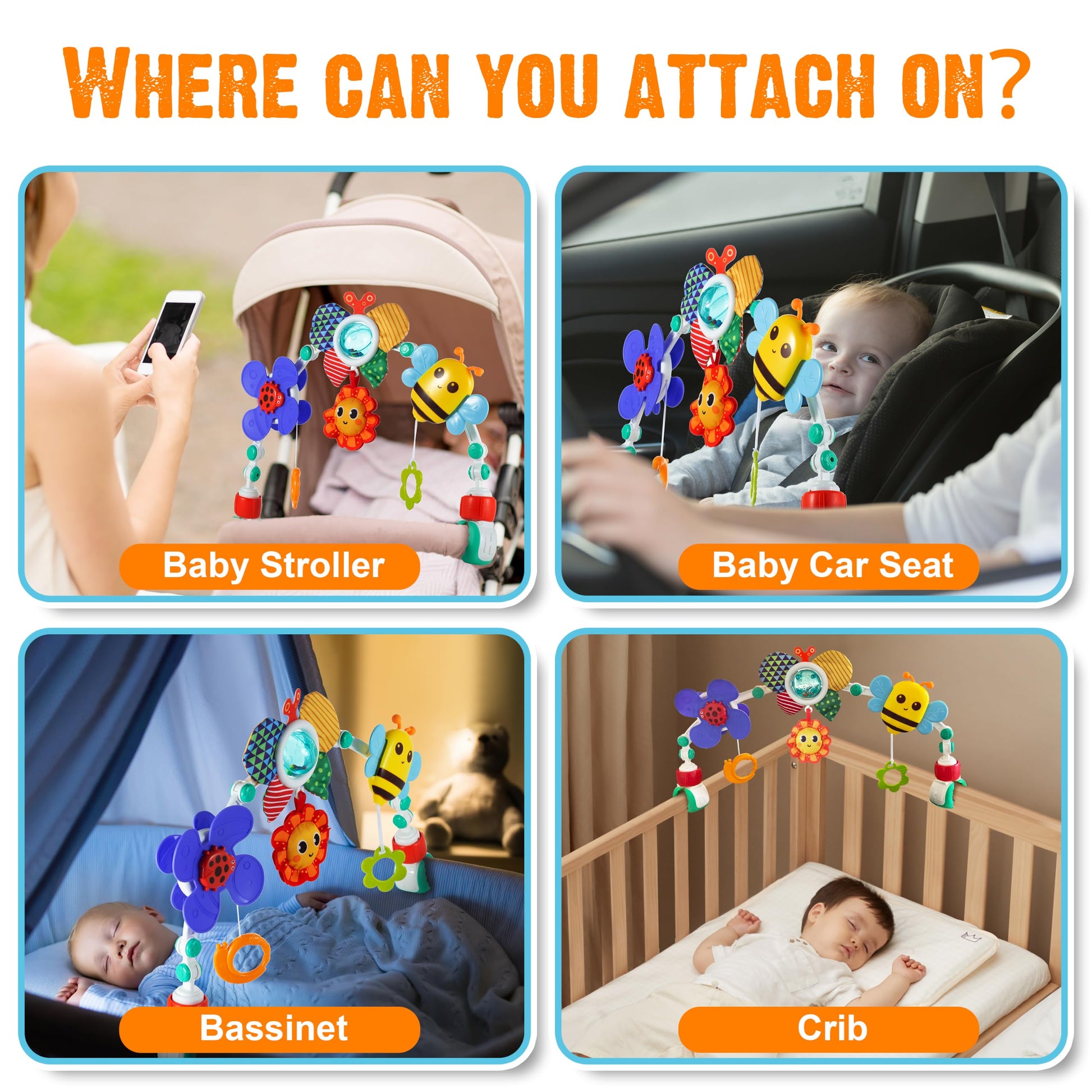 Lynncare Adjustable Arch Bassinet Toys for Infant & Toddlers, Stroller Arch, Baby Crib Toys with