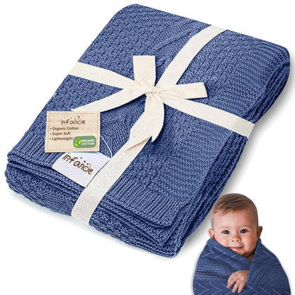 Organic Cotton Baby Blanket - 31.5 x 43.3 Inches, Soft Knitted Crib Blanket for Boys & Girls