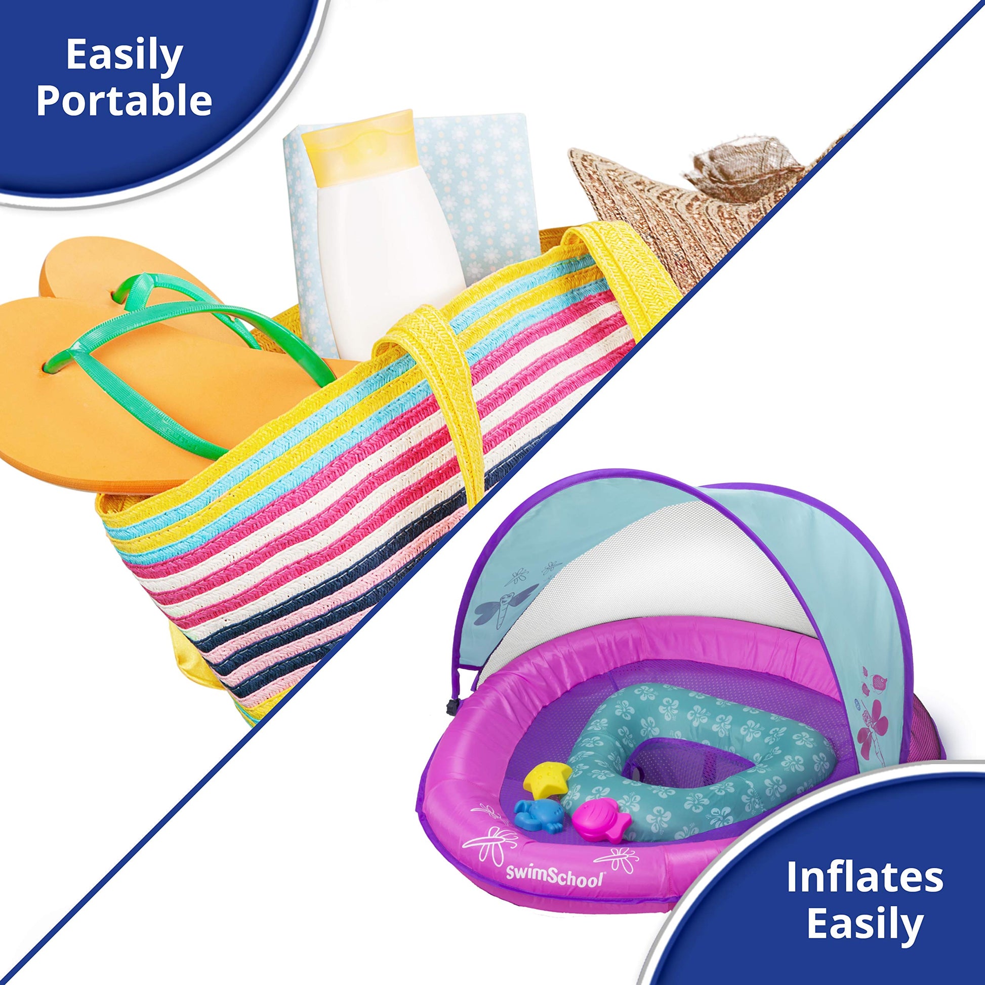 SwimSchool Deluxe Baby Pool Float with Adjustable Canopy - 6-24 Months - Baby Swim Float with